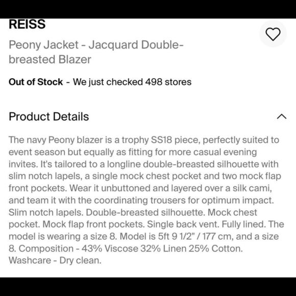 REISS Peony jacket jacquard double breasted blazer in navy Sz 6 NWOT - Picture 15 of 17